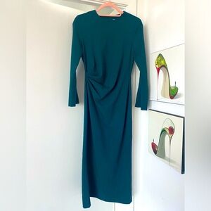 Zara Draped Midi Dress w Back Slit in Deep Turquoise